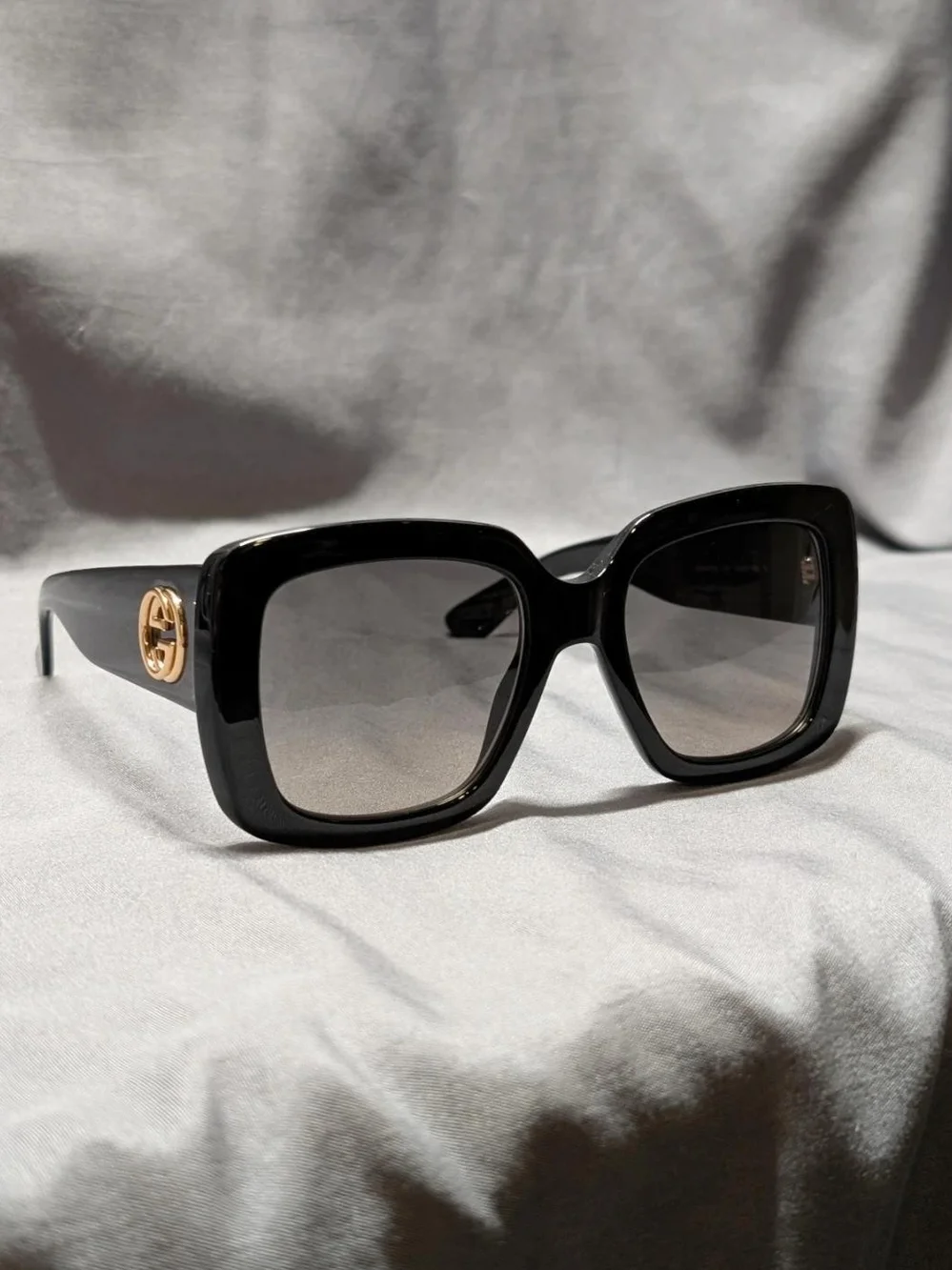 Gucci Black Square Frame Sunglasses with Gold Logo Accent